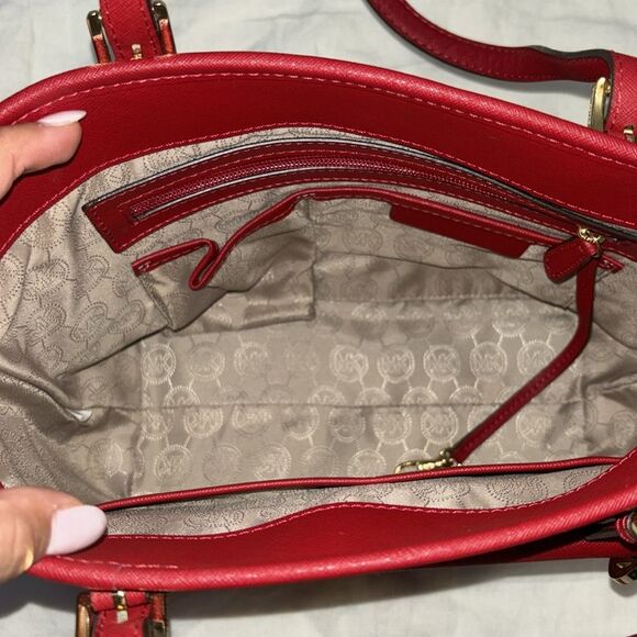 Michael Kors Leather Snap Pocket Tote Red Handbag - Picture 8 of 16